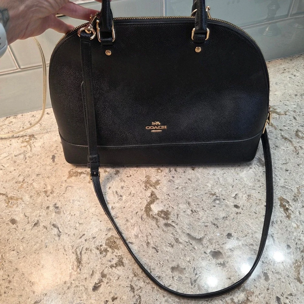 Coach Sierra Satchel Black Crossgrain Leather Dome Bag F27591 Womens